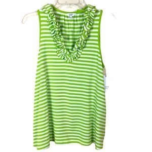 CROWN & IVY GREEN STRIPE SLEEVELESS RUFFLE TOP XS